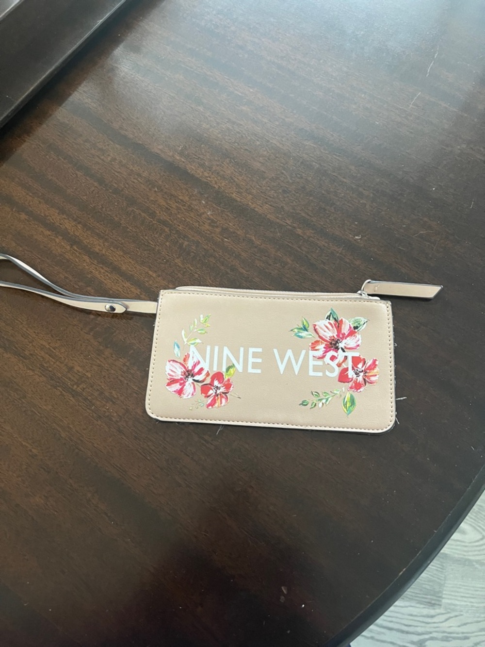 Nine West Beige Floral Wristlet with Pink & Green Accents